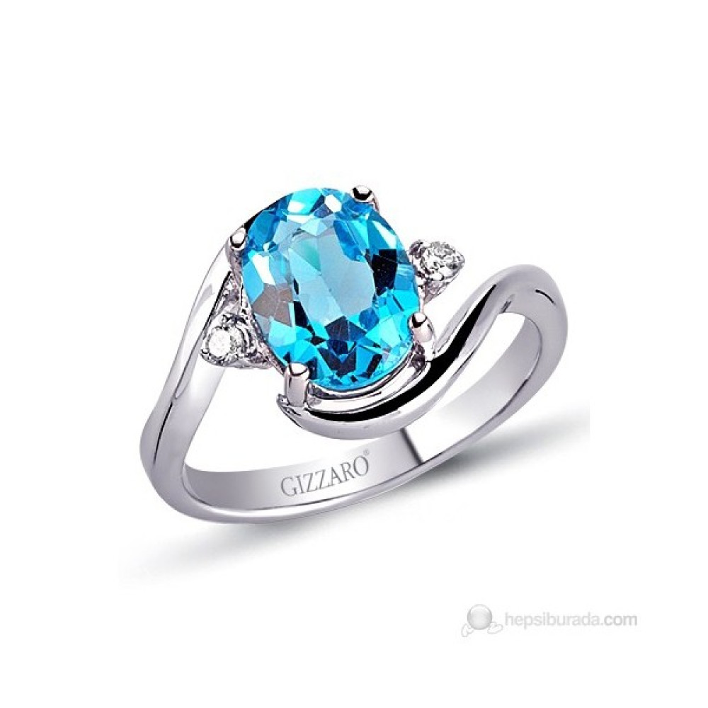 Gizzaro 0.05 Karat Pırlanta Mavi Topaz Yüzük GMY068 - 14 Yüzükler Fiyatı