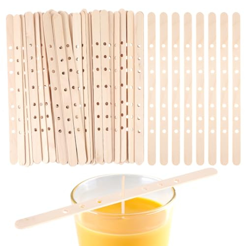 Gjinxi Wooden Candle Wick Holders 50 Pcs Multiwick Centering Device Holders Supplies Crafting Making Candle Wicks Bars Wax Stick Clips Center Tool for DIY Material Package Mold