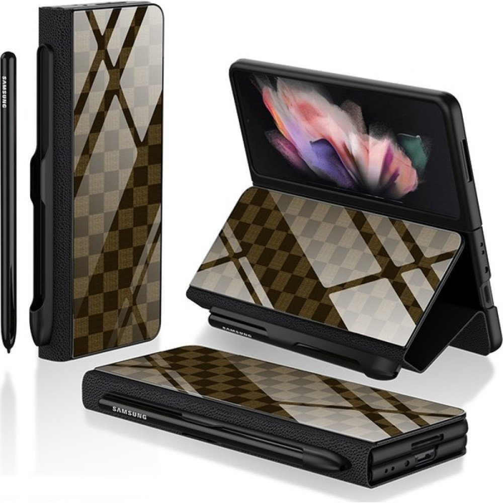 GKK Samsung Galaxy Z Fold3 5g Satranç Kahverengi Için Kalem Yuvası ile Flip Gl Kasası (Yurt Dışından) Cep Telefonu Kılıfı Fiyatı