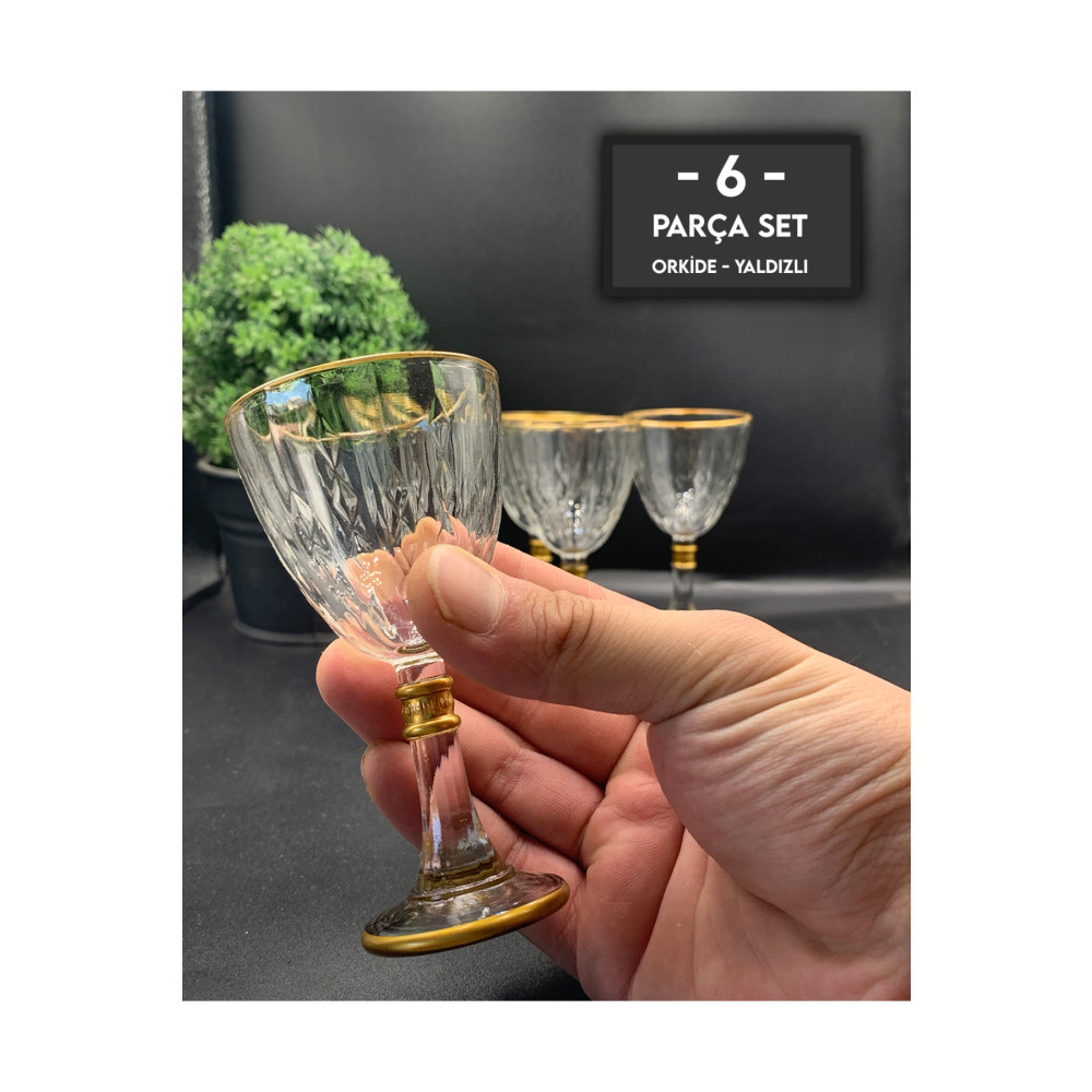 gkzglass home dekor New Year Orkide Cam Yaldızlı Kahve Yanı Su Bardağı Su Takımı Seti Fincan / Bardak / Kahve Takımı Fiyatı