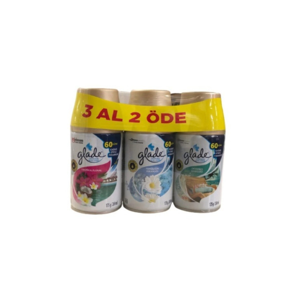 Glade Otomatik Sprey Oda Kokusu Yedek Tropikal Floral+ Temizliğin Ferahlığı+ Okyanus Sessizliği 3 X 269 Ml Deterjan ve Temizlik Ürünleri Fiyatı