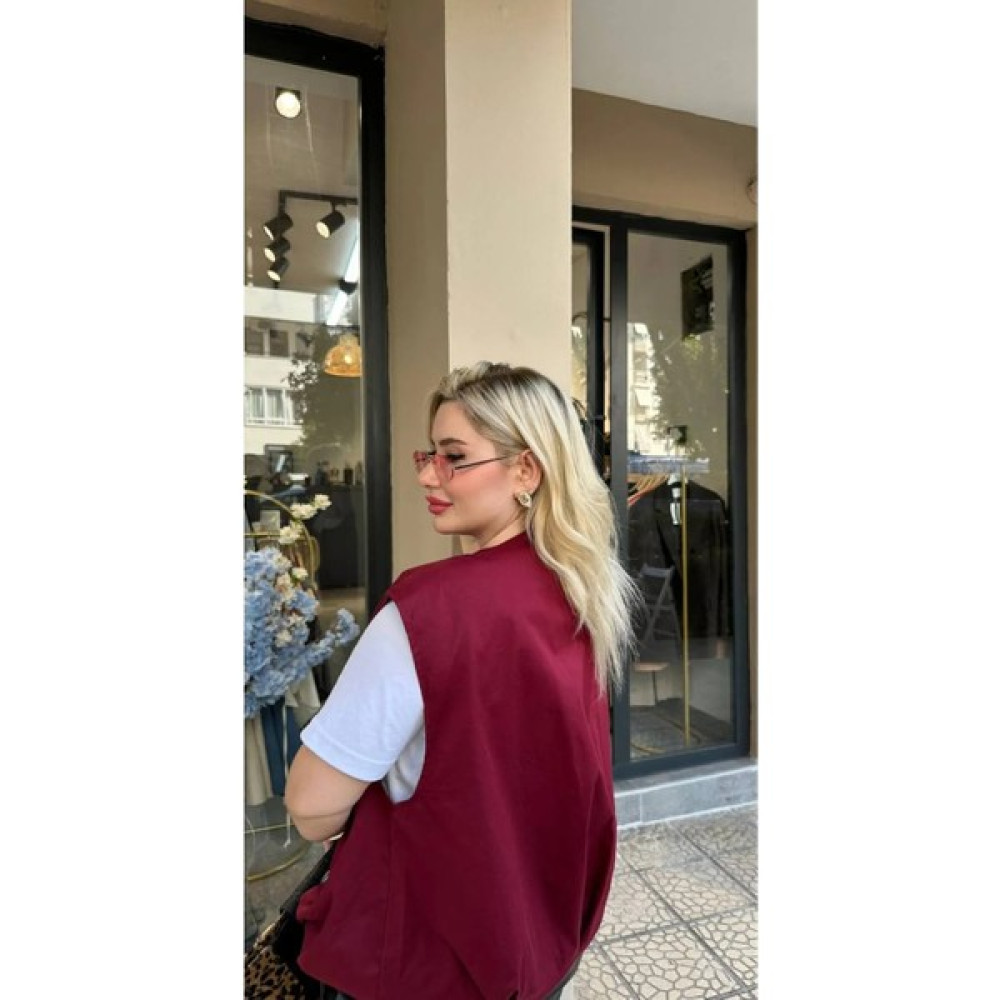 glam Bordo Bomber Yelek Kadın Yelek Fiyatı