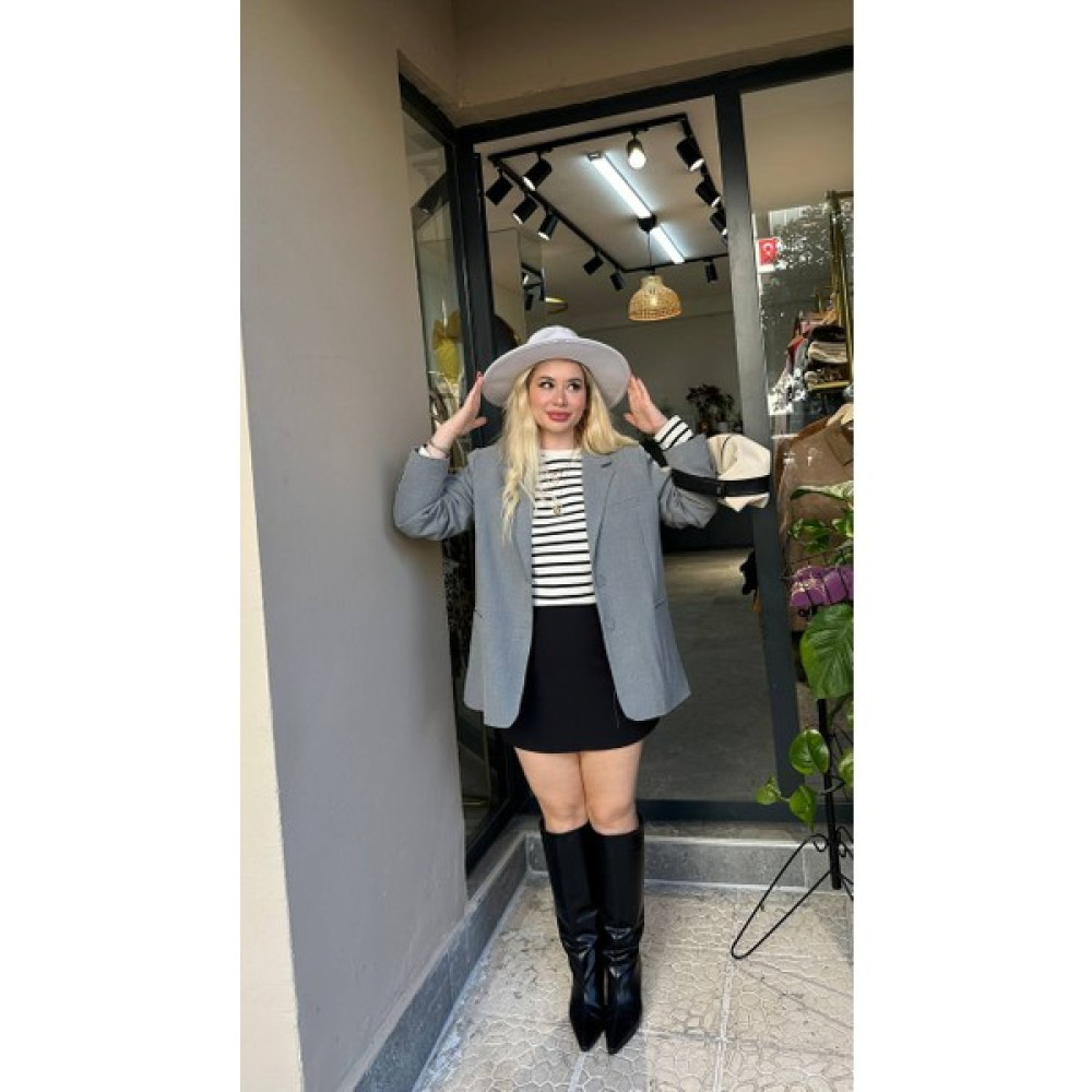 glam Kadın Füme Tek Düğmeli Astarlı Premium Blazer Ceket Bayan Ceket Fiyatı