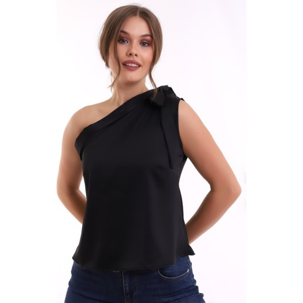 Glamify Fashion Omuzdan Kurdela Bağlamalı Tek Omuz Kolsuz Rahat ve Şık Saten Bluz Bluz Fiyatı