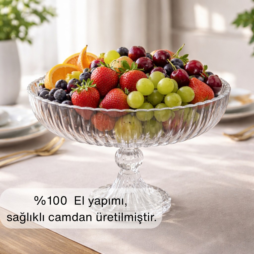 Glamis Selen Concept Linea Damla Model Ayaklı El Yapımı Cam Salata ve Meyve Kasesi Tekli - 2.54 L Diğer Fiyatı