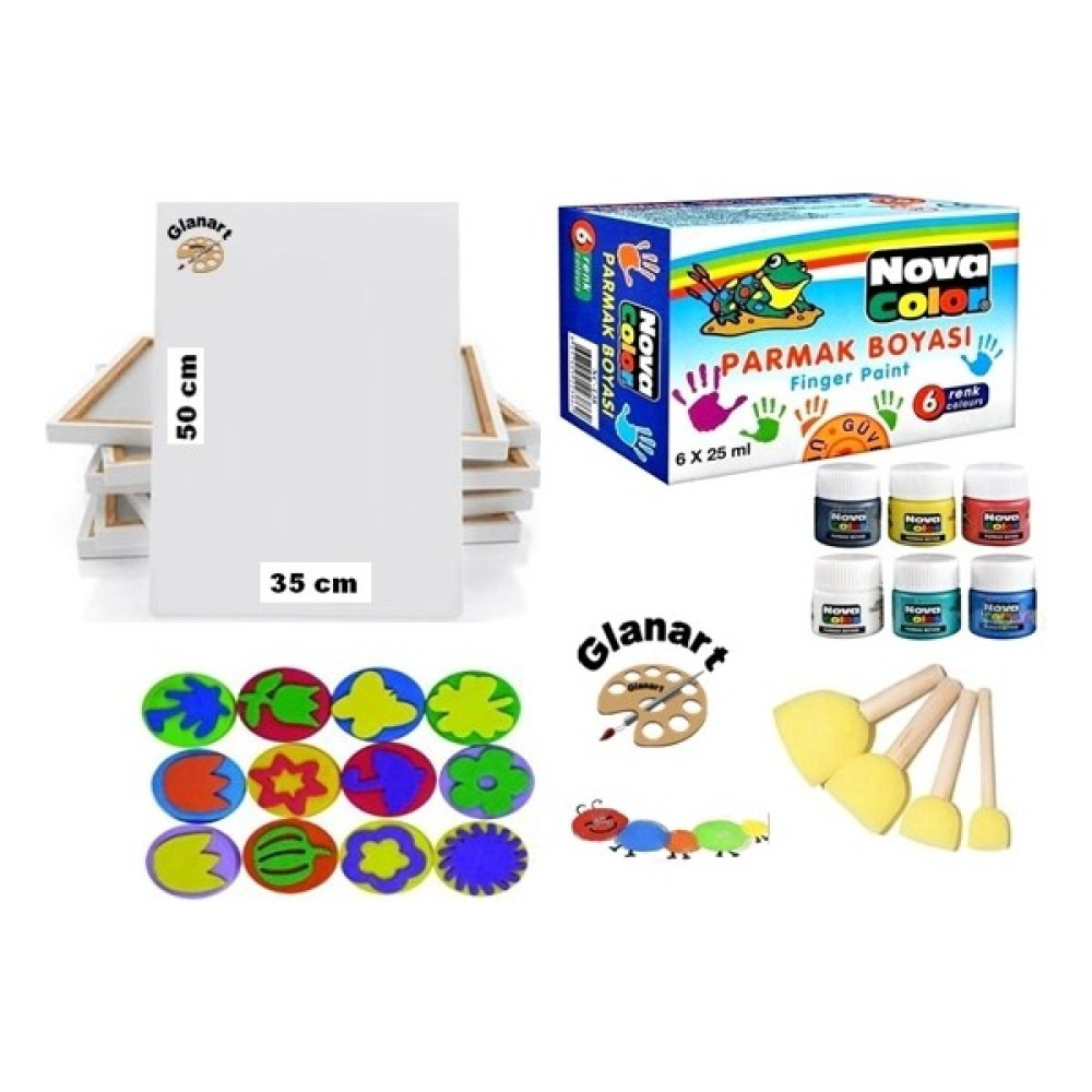Glanart Çocuklar Için 35X50 Tuval + Parmak Boyası Seti Yıkanabilir ( Pon Pon Fırça Lı , Baskı Kalıplı ) Yüz & Parmak Boyası Fiyatı