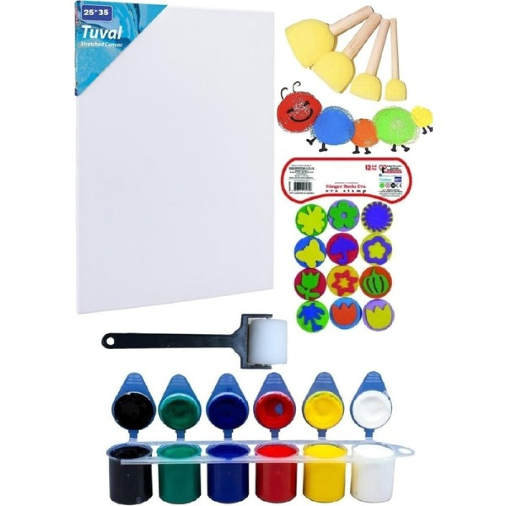 Glanart Çocuklar Için Etkinlik Seti Parmak Boyası Ponpon Eva Baskı 25 x 35 cm Tuval Rulo Fırça Yüz & Parmak Boyası Fiyatı