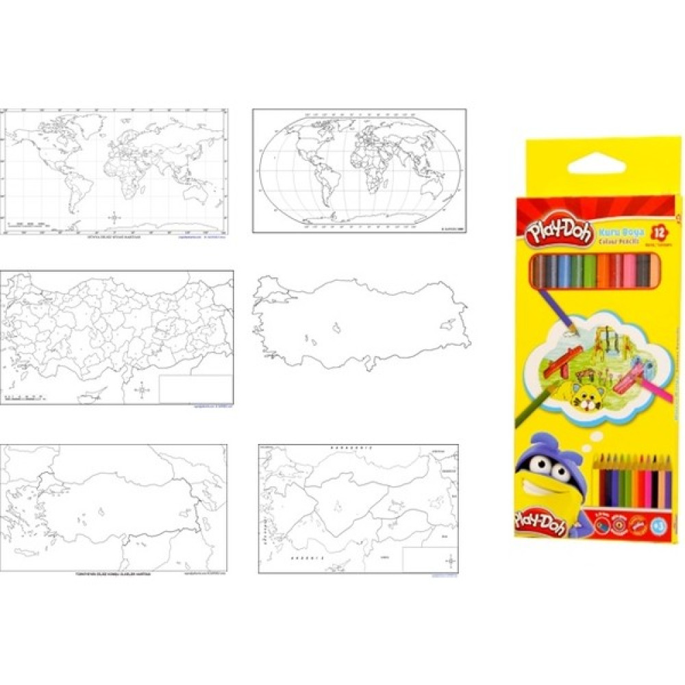 Glanart Dilsiz Dünya ve Dilsiz Türkiye Haritası Boyama Seti A3 Boy +Kuru Boya Kuru Boya Kalemi Fiyatı