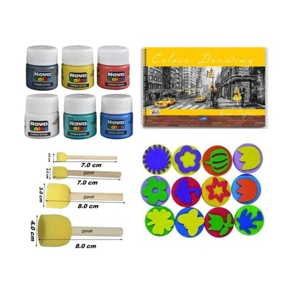 Glanart Novacolor Parmak Boyası Resim Defteri Baskı Seti Ponpon Fırçalı Yüz & Parmak Boyası Fiyatı