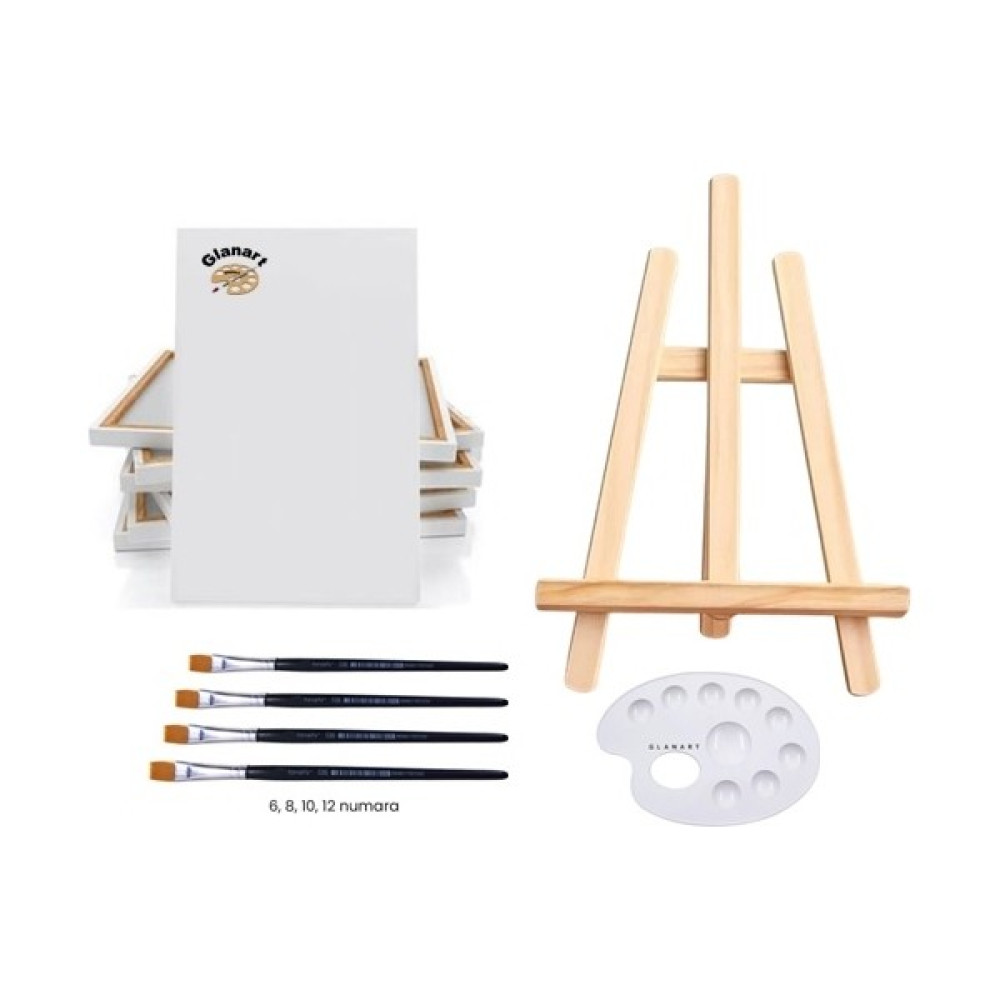 Glanart Sanatsal Set 25 x 35 Tuval + 28 x 38 cm Masa Üstü Şövale ve Ipek Fırça Seti - Natural Tuval Fiyatı