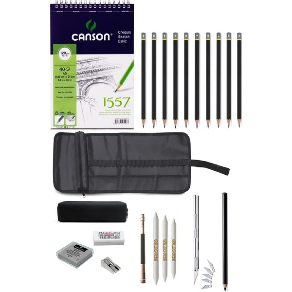 Glance Canson 1557 A5 Eskiz Defteri 120G Karakalem Çantalı Çizim Eskiz Seti Hamur Silgi Kömür Kalem Sanatsal Malzemeler Fiyatı