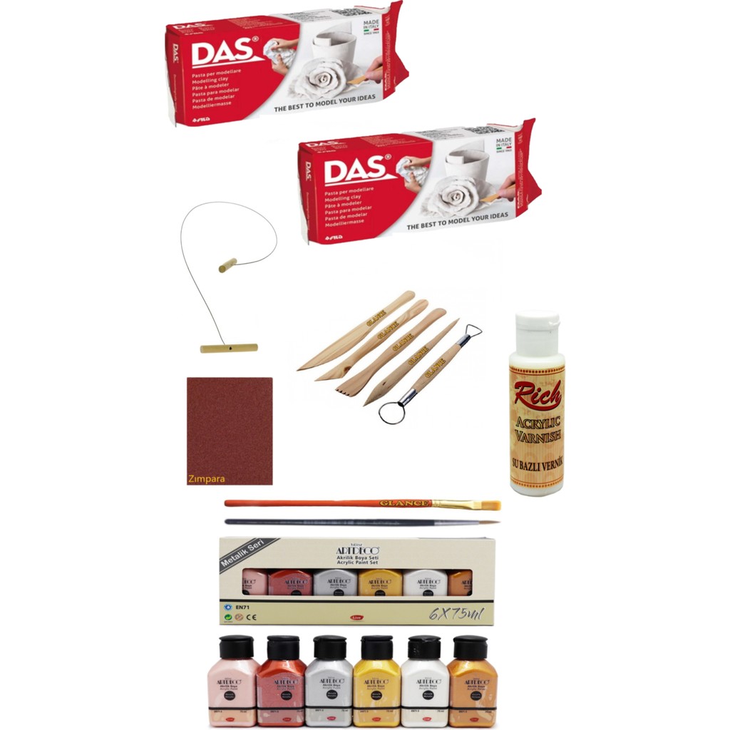 Glance Das Beyaz Seramik Kili 2X500GR Artdeco Akrilik Boya 6X75 ml Metalik Renkler Akrilik Boya Fiyatı