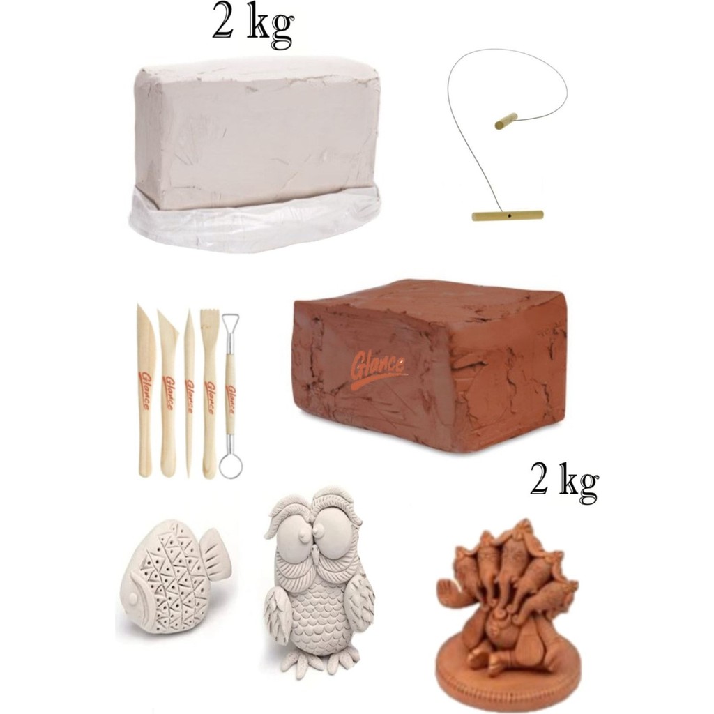 Glance Doğal Kırmızı Kil Seramik Çamuru 2 kg Vakumlu Seramik Çamuru Beyaz 2 kg Kesme Teli Ebeşuar Set Yardımcı Malzeme Fiyatı
