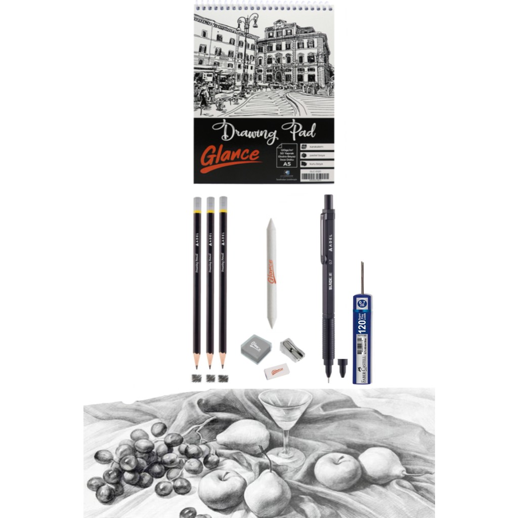 Glance Eskiz Defteri A5 120 gr 50 Yp Adel Blackline Metal Gövdeli Siyah 0.7 mm Versatil Kalem Set Defter & Kağıt Ürünleri Fiyatı