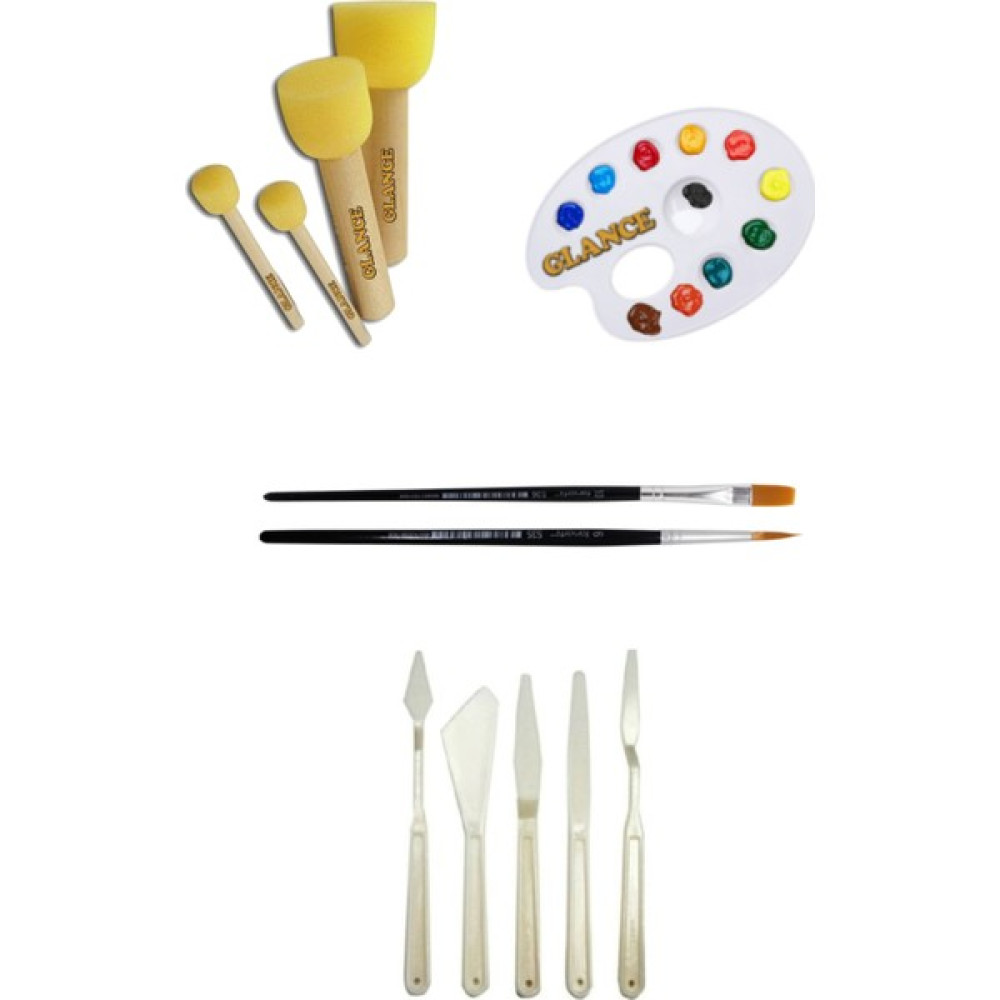 Glance Godeli Palet 4'lü Ponpon Fırça 5'li Spatula ve Fırça Seti Boya Malzemeleri Fiyatı
