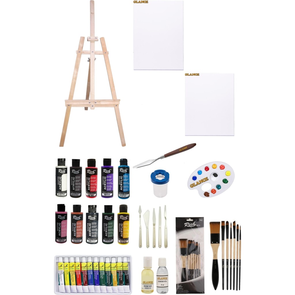 Glance Rich 120 cc Akrilik Boya +Fanart 12X12 ml Yağlı Boya SETI+50X70+35X50 Tuval Ikili Şövale Seti Diğer Fiyatı
