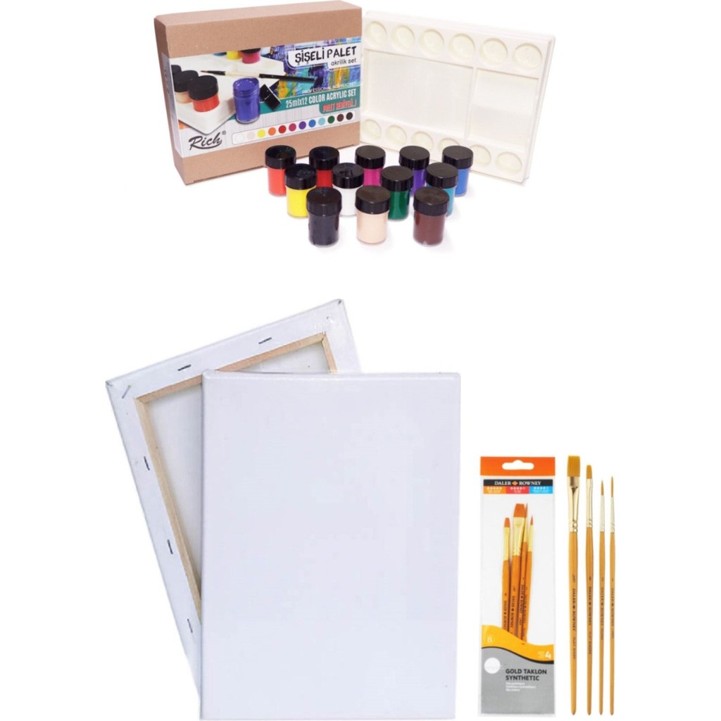 Glance Rich Şişeli Palet 25 ml x 12'li Akrilik Set 35X50 Tuval Daller Rowney 4'lü Fırça Seti Akrilik Boya Fiyatı