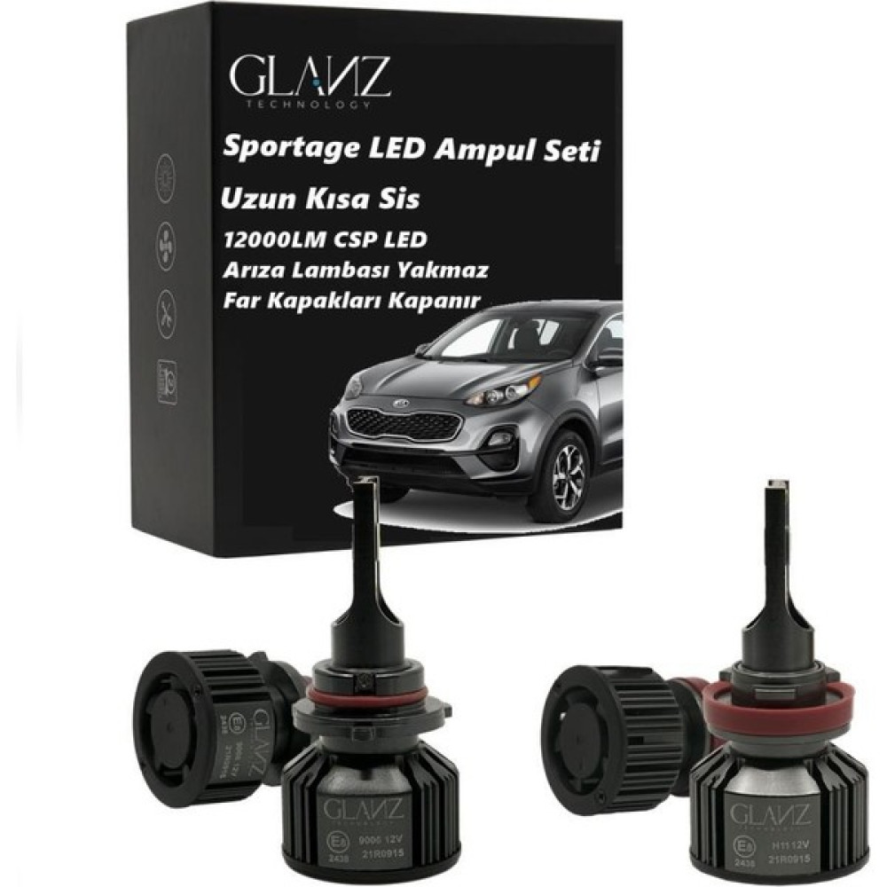 Glanz Kia Sportage Şimşek Etkili Mini Csp 12000LM Beyaz LED Xenon Far Ampulü Uzun Kısa Sis Oto Boyaları Fiyatı
