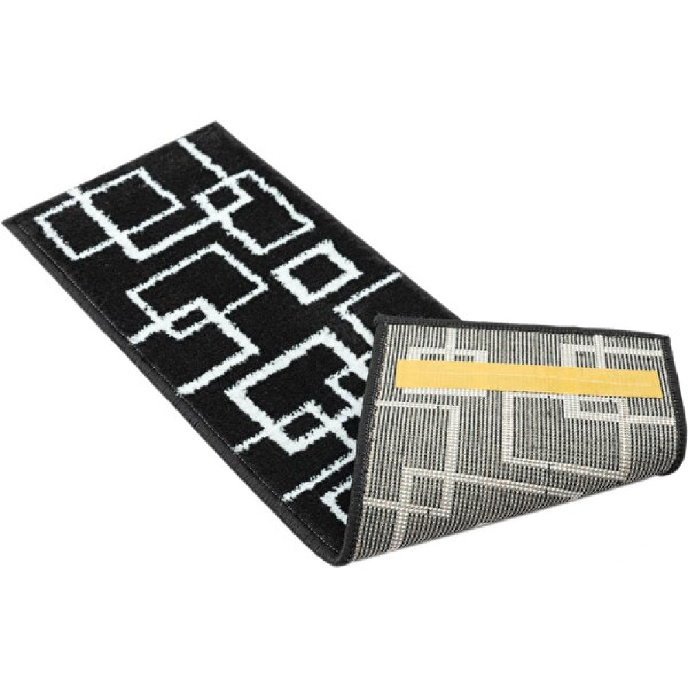 Glary Home GH40A-WB Kare Desenli Kaydırmaz Tabanlı 13'lü Merdiven Halısı - Beyaz/siyah - 70,99 x 21,99 cm - Beyaz - Siyah Salon Halısı Fiyatı