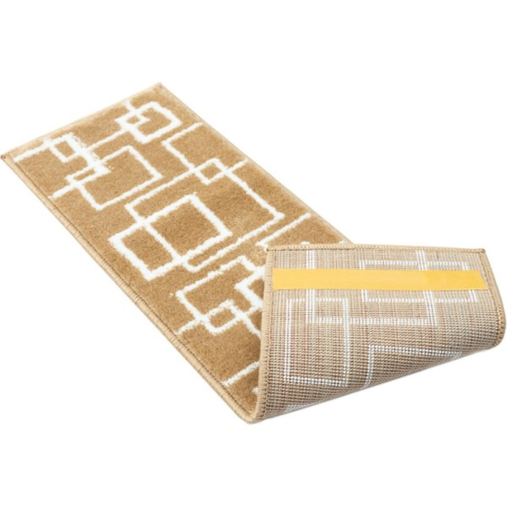 Glary Home GH40A-WDBE Kare Desenli Kaydırmaz Tabanlı 13'lü Merdiven Halısı - Beyaz/koyu Bej - 70,99 x 21,99 cm - Beyaz - Koyu Bej Salon Halısı Fiyatı