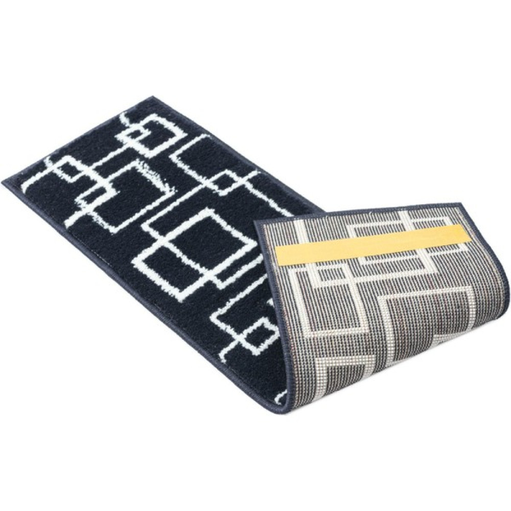 Glary Home GH40A-WNVY Kare Desenli Kaydırmaz Tabanlı 13'lü Merdiven Halısı - Beyaz/lacivert - 70,99 x 21,99 cm - Lacivert - Beyaz Salon Halısı Fiyatı