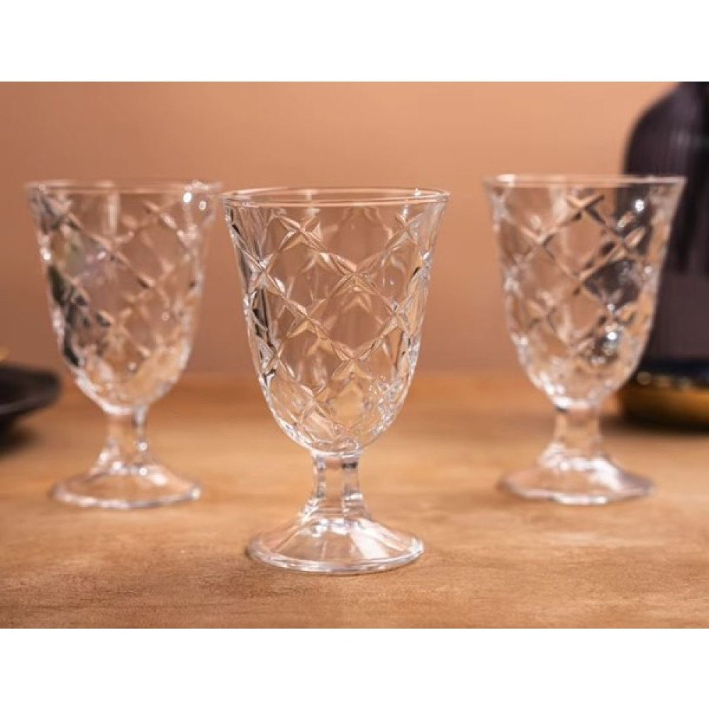Glass In Love Baklava Desenli Ayaklı Cam Meşrubat Bardağı 3lü 230 ml - Şeffaf Fincan / Bardak / Kahve Takımı Fiyatı