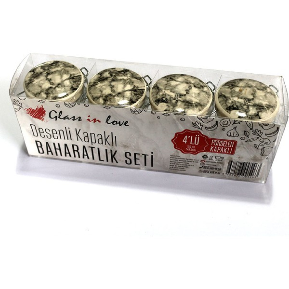 Glass In Love Desenli 4lü Porselen Kapaklı Baharatlık Seti Baharat Setleri & Baharatlıklar Fiyatı