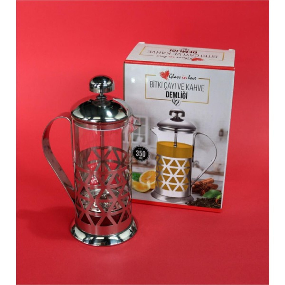 Glass In Love Üçgen Desenli Çelik Kahve & Bitki Çayı Demleme Bardağı 350 ml French Press Fiyatı