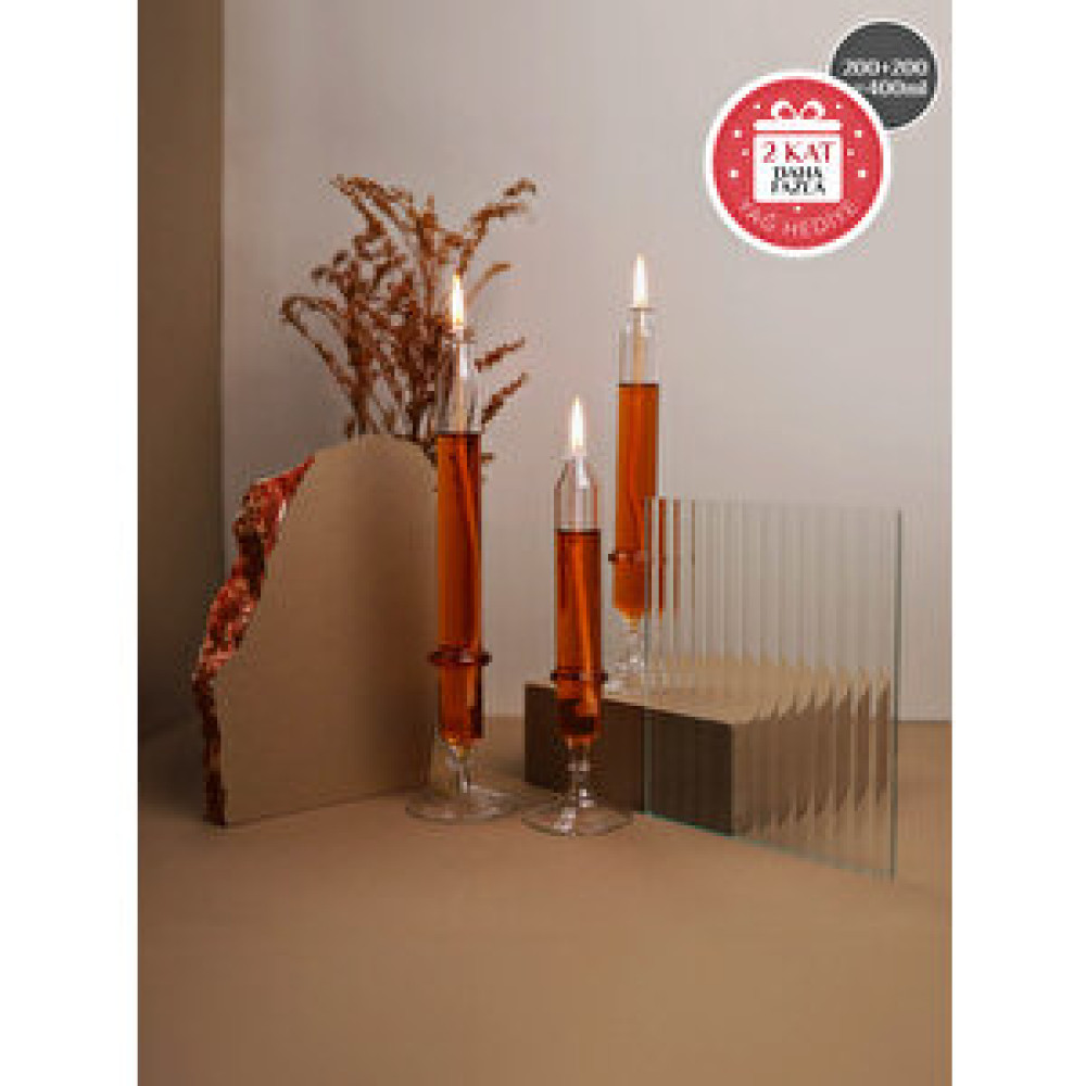 Glassic Awe Amber Cam Kandil (3 Adet Cam Kandil - 400 Ml Kandil Yağı + 3 Adet Kandil Fitili) Amber Mumluk Fiyatı