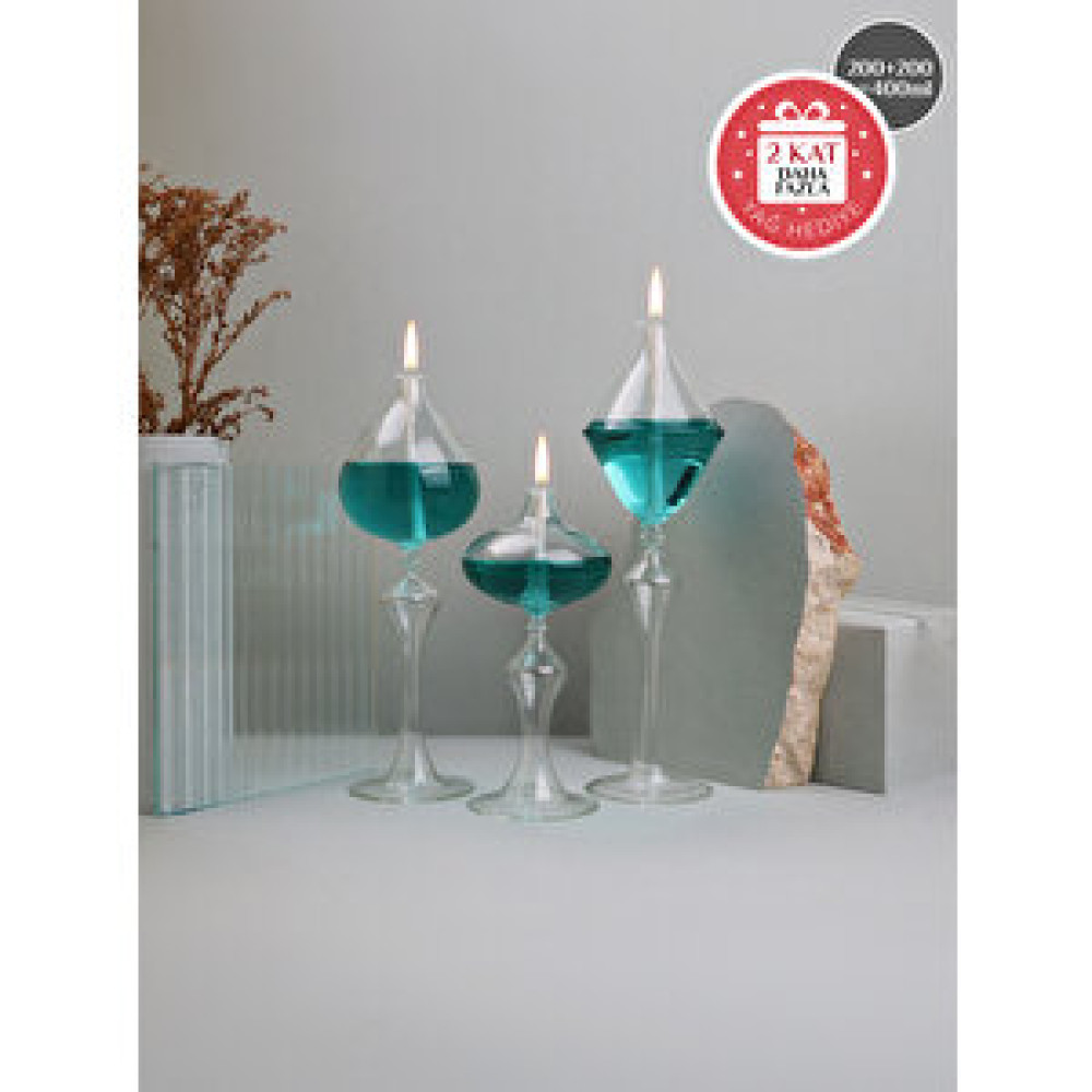 Glassic Chic Zümrüt Yeşili Cam Kandil (3 Adet Cam Kandil - 400 Ml Kandil Yağı + 3 Adet Kandil Fitili) Zümrüt Yeşili Mumluk Fiyatı
