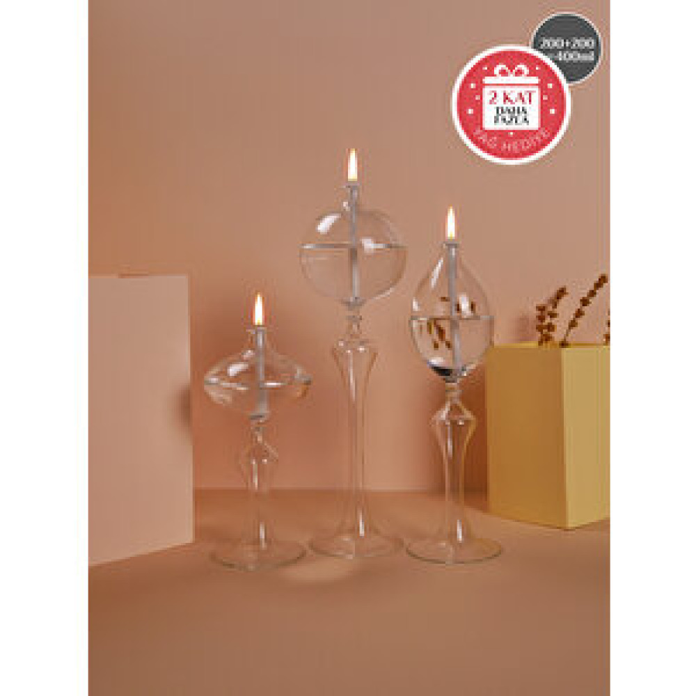 Glassic Classy Şeffaf Cam Kandil (3 Adet Cam Kandil - 400 Ml Kandil Yağı + 3 Adet Kandil Fitili) Şeffaf Mumluk Fiyatı