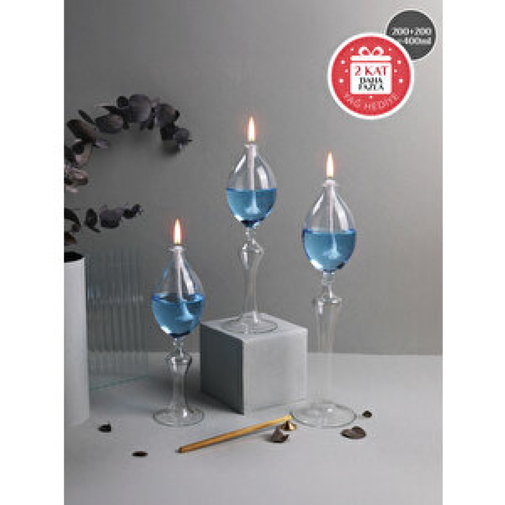 Glassic Euphoria Buz Mavisi Cam Kandil (3 Adet Cam Kandil - 400 Ml Kandil Yağı + 3 Adet Kandil Fitili) Buz Mavisi Mumluk Fiyatı