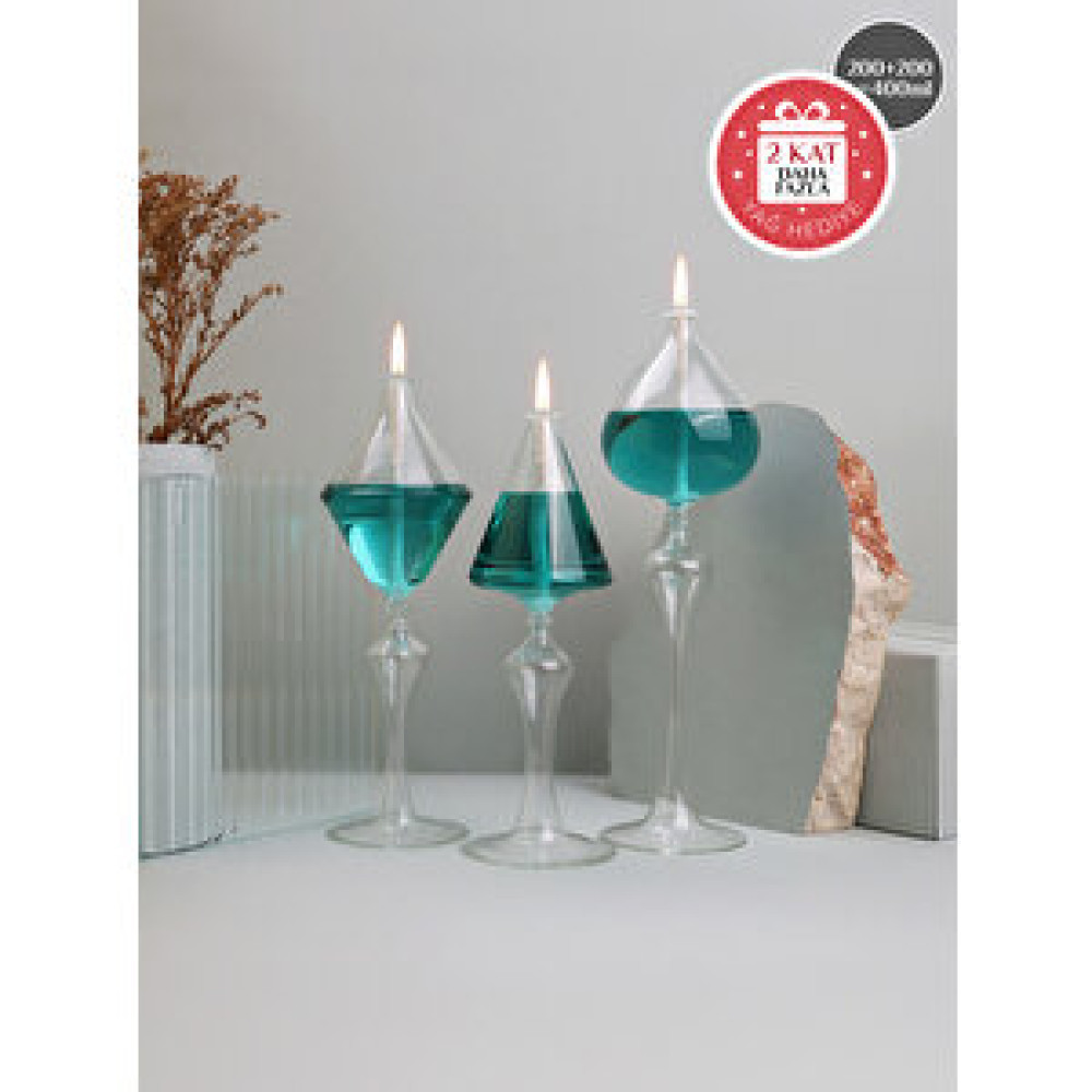 Glassic Focus Zümrüt Yeşili Cam Kandil (3 Adet Cam Kandil - 400 Ml Kandil Yağı + 3 Adet Kandil Fitili) Zümrüt Yeşili Mumluk Fiyatı