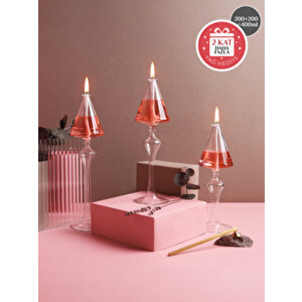 Glassic Pandora Rose Cam Kandil (3 Adet Cam Kandil - 400 Ml Kandil Yağı + 3 Adet Kandil Fitili) Rose Mumluk Fiyatı