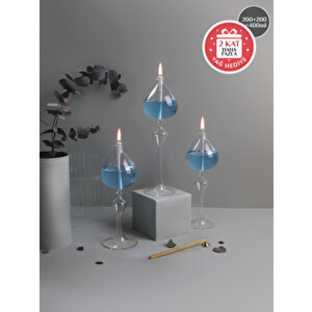 Glassic Serenity Buz Mavisi Cam Kandil (3 Adet Cam Kandil - 400 Ml Kandil Yağı + 3 Adet Kandil Fitili) Buz Mavisi Mumluk Fiyatı