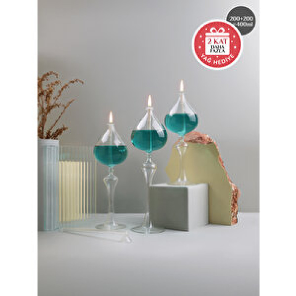 Glassic Serenity Zümrüt Yeşili Cam Kandil (3 Adet Cam Kandil - 400 Ml Kandil Yağı + 3 Adet Kandil Fitili) Zümrüt Yeşili Mumluk Fiyatı