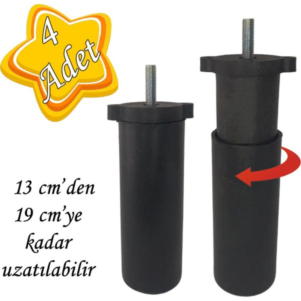 Glaswen 4 Adet Ayarlı Destek Ayağı 13 x 19 cm Siyah Gizli Ayak Mobilya Kanepe Baza Koltuk Dolap Tv Ünitesi Nalburiye & Hırdavat Fiyatı