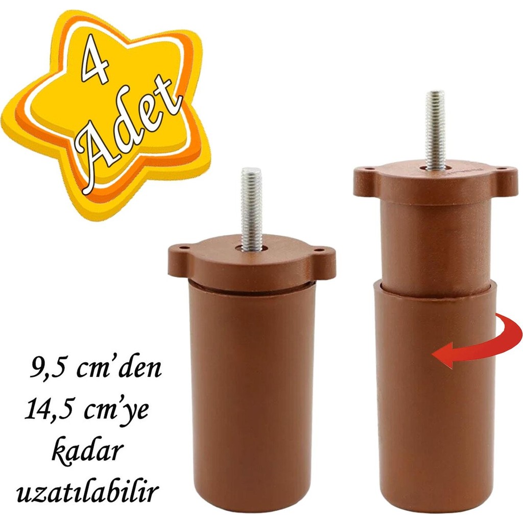 Glaswen 4 Adet Ayarlı Destek Ayağı 9.5 x 14.5cm Kahverengi Gizli Ayak M8 Civatalı Incediş Mobilya Kanepe Baza Koltuk Koltuk Fiyatı