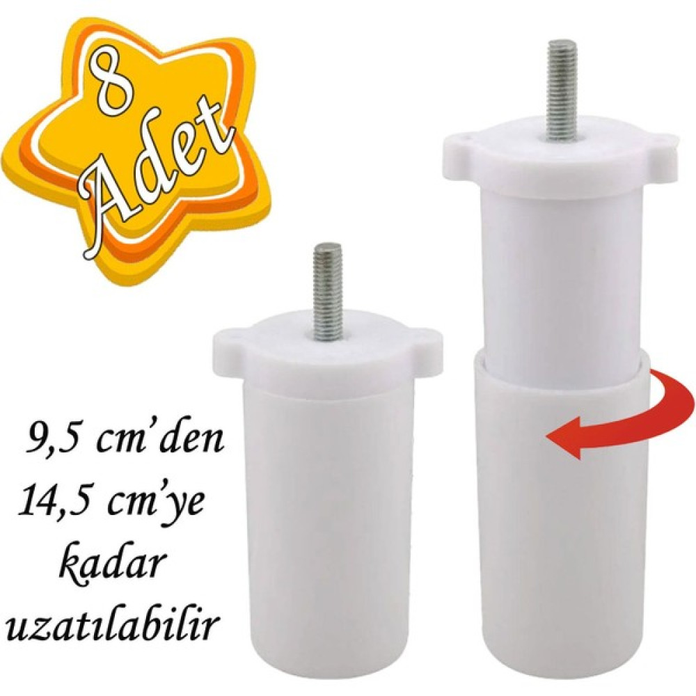 Glaswen 8 Adet Ayarlı Destek Ayağı 9,5 x 14,5 cm Beyaz Gizli Ayak Mobilya Kanepe Baza Koltuk Dolap Tv Ünitesi Nalburiye & Hırdavat Fiyatı