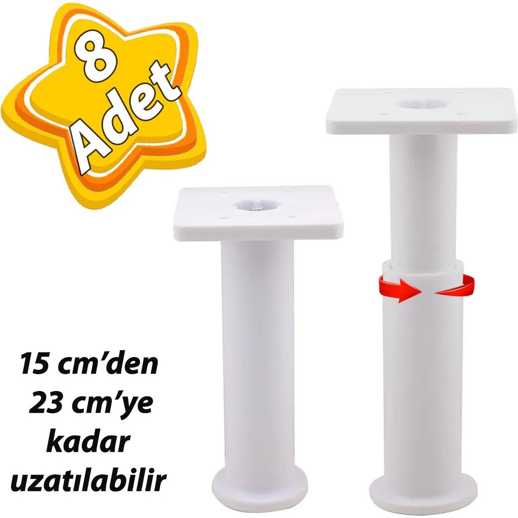 Glaswen 8 Adet Modül Ayarlanabilir Destek Ayağı 15 x 23 cm Beyaz Ayak Mobilya Kanepe Baza Koltuk Ünite Ayakları Koltuk Fiyatı