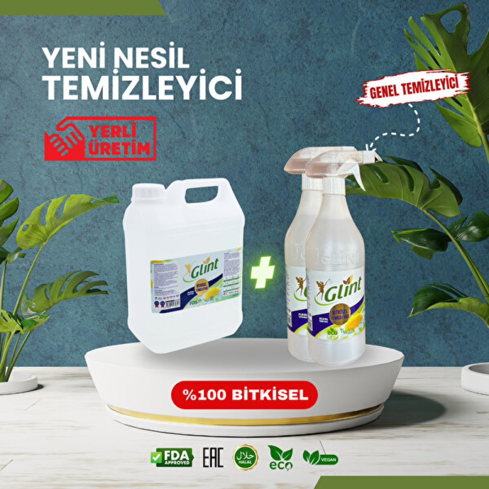 Glint 5 Lt + 2 x 1 Lt. %100 Bitkisel Banyo ve Mutfak Temizleyici Yağ Sökücü Kireç Çözücü Spreyi - Beyaz Parlatıcı ve Temizleyiciler Fiyatı