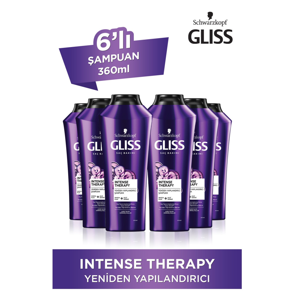 Gliss Intense Therapy Yeniden Yapılandırıcı Şampuan - Omega Plex Ve Acai Üzümü Ile 360 ml X 6 Adet Şampuan ve Saç Kremi Fiyatı