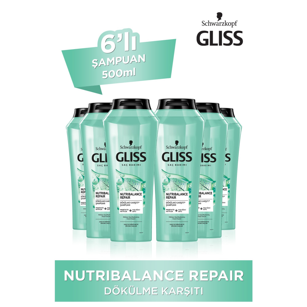 Gliss Nutribalance Repair Saç Dökülmesine Karşı Şampuan 500 ml 6lı Şampuan ve Saç Kremi Fiyatı