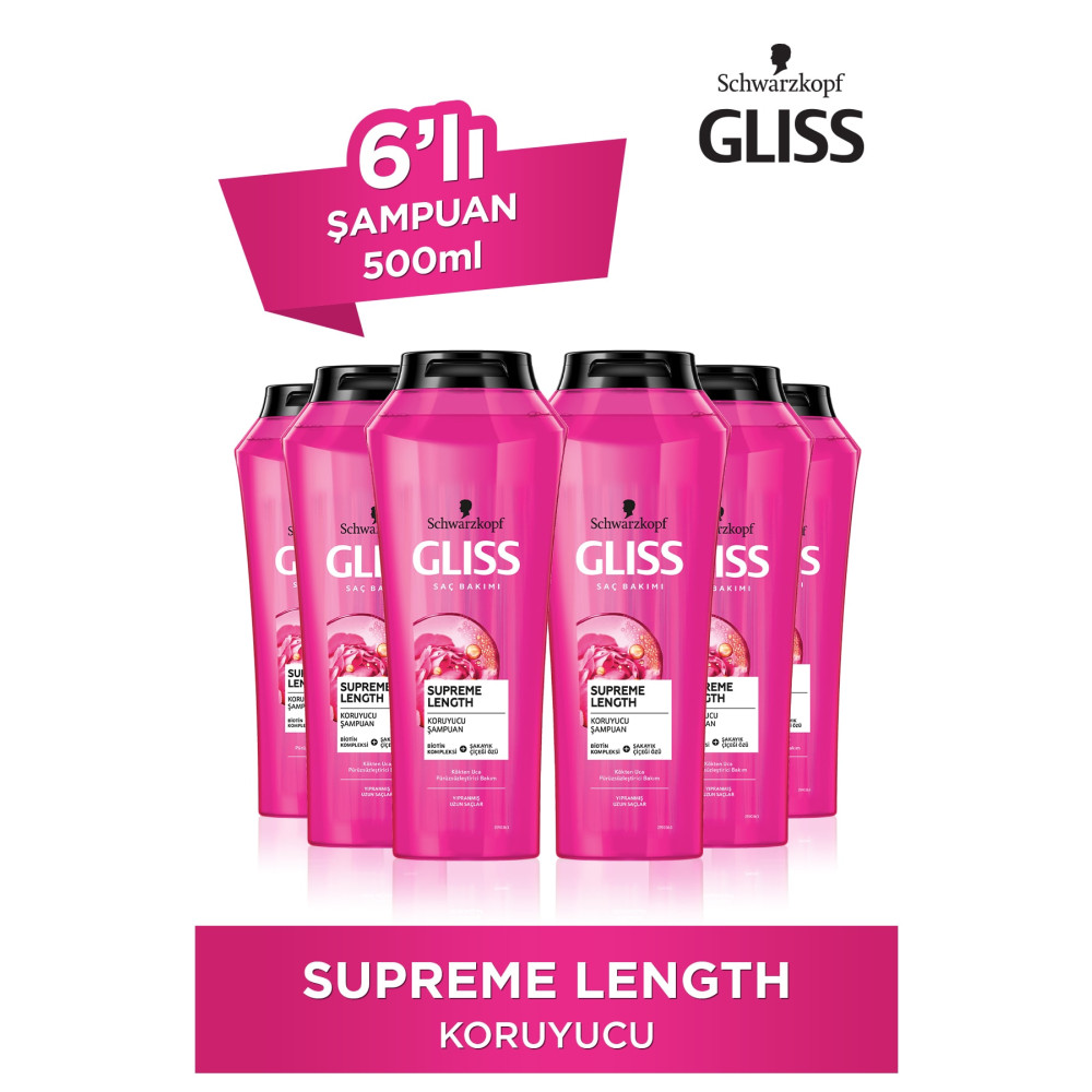 Gliss Supreme Length Koruyucu Şampuan - Biotin Kompleksi Ve Şakayık Çiçeği Özü Ile 500 ml X 6 Adet Şampuan ve Saç Kremi Fiyatı