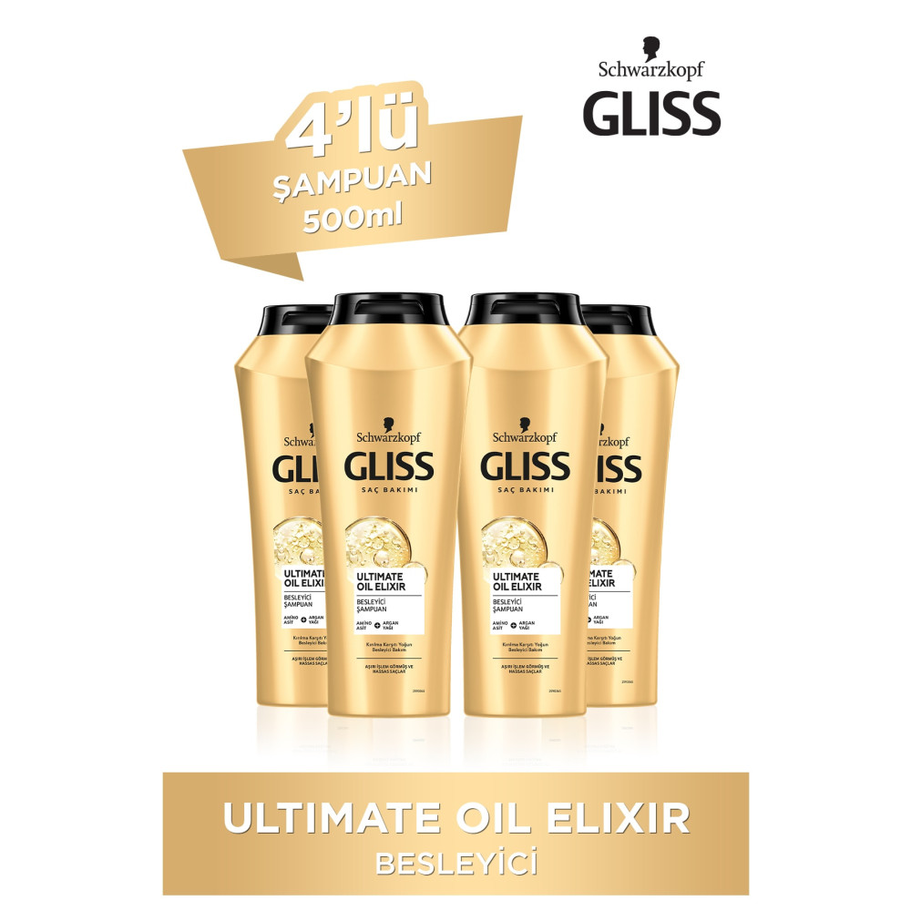 Gliss Ultimate Oil Elixir Besleyici Şampuan - Aminoasit Ve Argan Yağı Ile 500 ml X 4 Adet Şampuan ve Saç Kremi Fiyatı