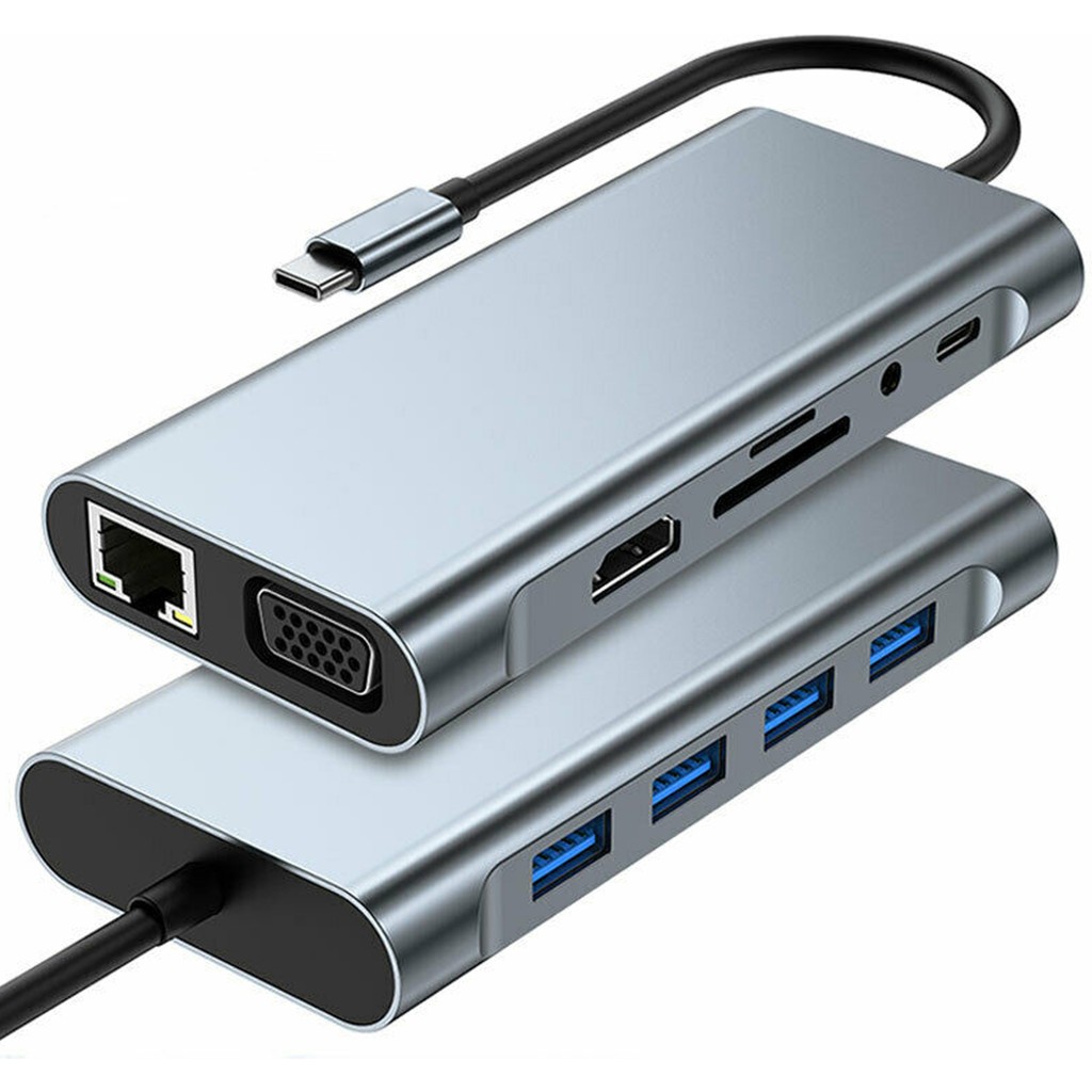 Global 11IN1 Hub Type-C To 4K Hdmı/usba 3.0/tf Sd/vga/3.5mm Aux/pd ŞARJ/RJ45 Ethernet Dönüştürücü Adaptör WNE0059 - Renkli Bilgisayar Çevirici ve Adaptörü Fiyatı
