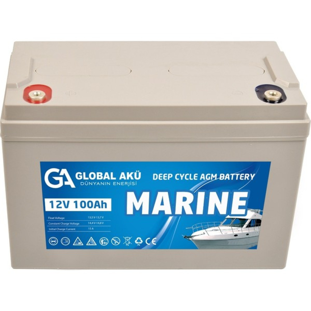 Global 12V 100 Amper Marin Jel AKÜ(100 Ah Deep Cycle) Akü Fiyatı
