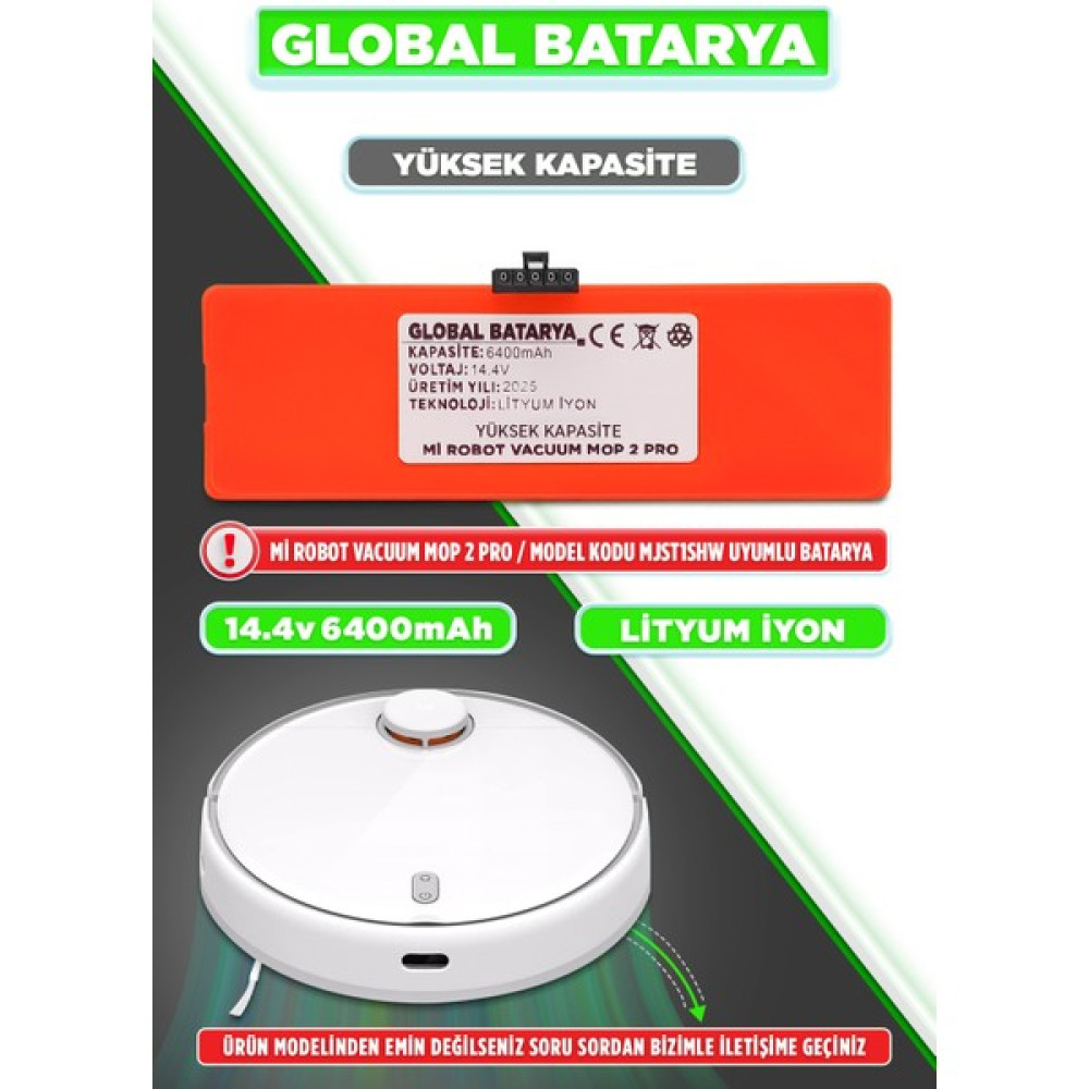 Global Batarya Xiaomi Mi Robot Vacuum Mop 2 Pro Uyumlu Robot Süpürge Bataryası 14.4V 6400MAH Li-Ion Pil (Yüksek Kapasite) Elektrikli Süpürge Aksesuarları Fiyatı