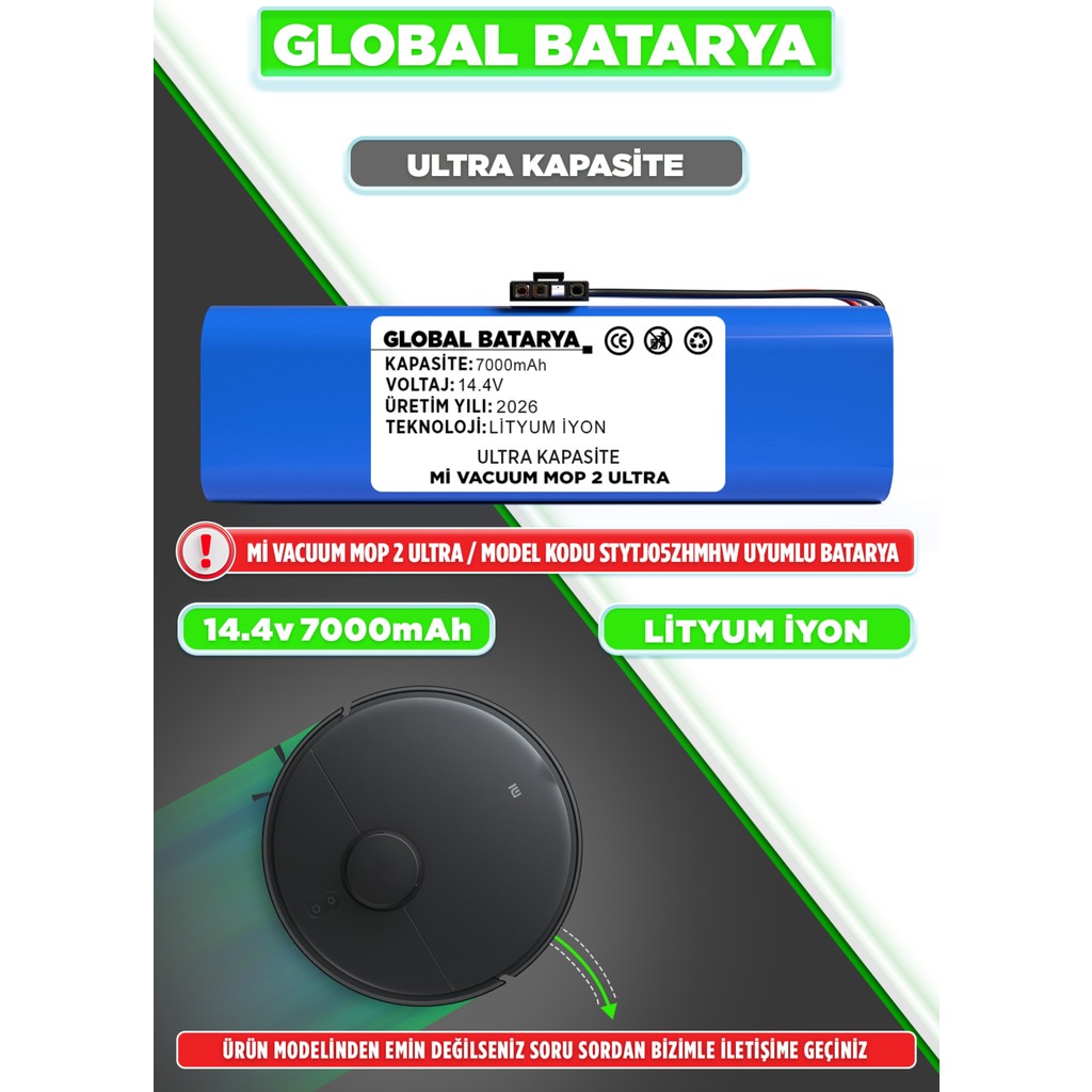 Global Batarya Xiaomi Mi Robot Vacuum Mop 2 Ultra Robot Süpürge Bataryası 14.4V 7000MAH Li-Ion Li-Ion Pil (Ultra Kapasite) Robot Süpürgeler Fiyatı