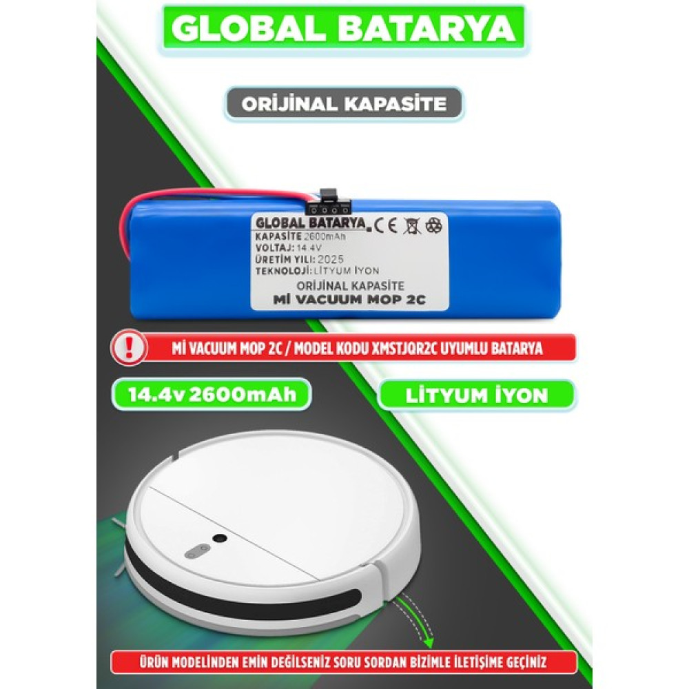Global Batarya Xiaomi Mi Vacuum Mop 2c 2in1 Uyumlu Akıllı Robot Süpürge Bataryası 14.4V 2600MAH Li-Ion Pil (Orijinal Kapasite) Elektrikli Süpürge Aksesuarları Fiyatı